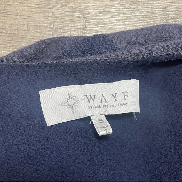 WAYF Revolve Bell Sleeved Embroidered V-neck Dress Blue Sz S Boho - Picture 7 of 8